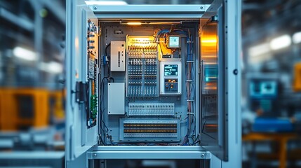 Obraz premium Industrial Control Cabinet with Wiring and Components