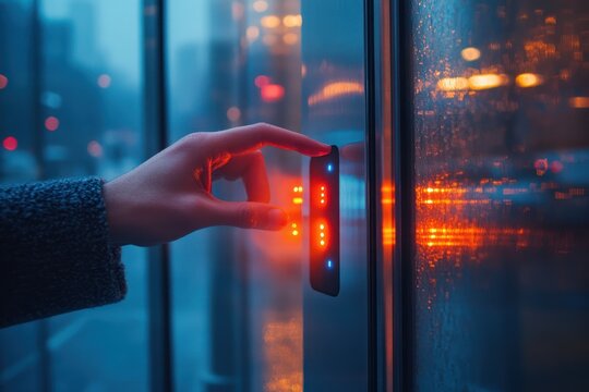 Hand Pressing Numeric Code on Electronic Access Control for Secure Office Entry