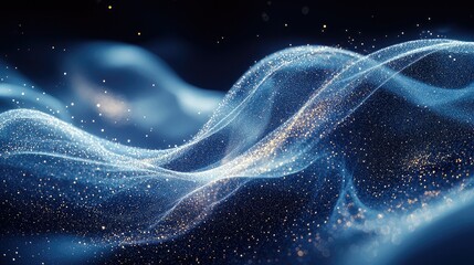 Fototapeta premium Abstract waves of light and glitter create a serene atmosphere with a dark background