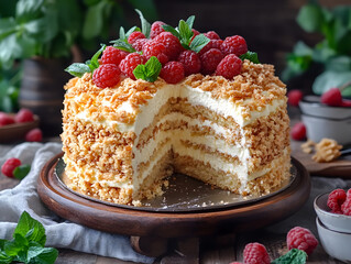 A light and airy Hungarian Dobos torte with caramelized sugar topping.