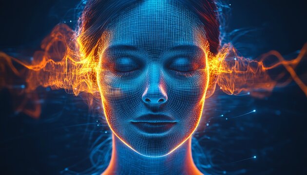 Futuristic biofeedback music devices integrated into human head and neck