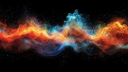 Naklejka premium Vibrant abstract wave of colorful lights and particles flowing across a dark background