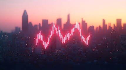 Fototapeta premium Stock Market Chart Over Skyline at Sunset - Financial Growth and Investment Concept