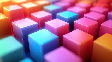 Colorful arrangement of glossy cubes creating a vibrant abstract pattern with depth