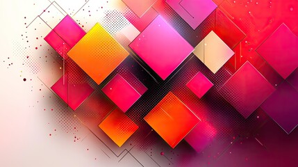Vibrant abstract composition featuring geometric shapes in shades of pink and orange