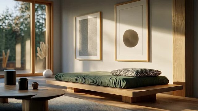 Modern Japanese-style living room with futon