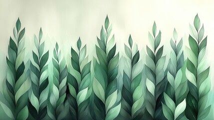 Lush green foliage with layered leaves creating a serene and tranquil atmosphere