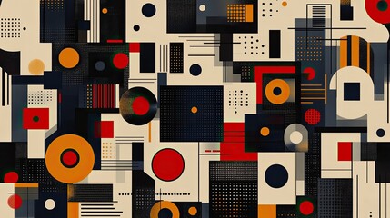 Abstract geometric pattern with vibrant colors and shapes creating a dynamic visual effect