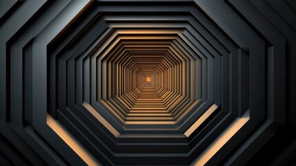 Abstract geometric tunnel with layered hexagonal patterns illuminated from within, creating depth
