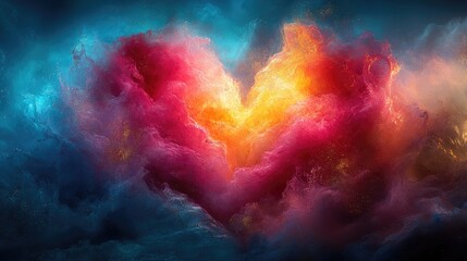 Vibrant abstract heart shape formed by colorful clouds, symbolizing love and emotion