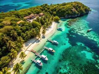 Fototapeta premium Sumilon Island Aerial View: Vintage Cebu Beach Landing Photography