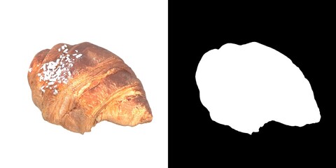 3D rendering illustration of a croissant with nib sugar