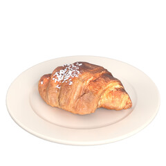 3D rendering illustration of a croissant with nib sugar