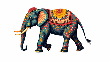A stunning vector illustration of a decorated elephant with intricate Indian patterns. A detailed and colorful representation of cultural heritage and artistic expression.