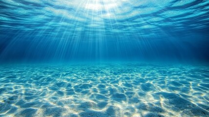 Underwater view of the deep blue sea with sunlight filtering through. serenity. calmness concept
