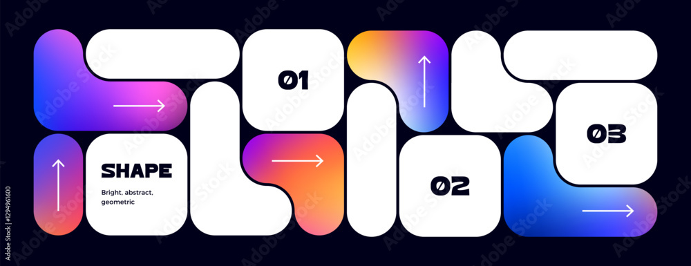 Poster Background with Bento Grid Pattern. Abstract Geometric Blob Shapes with Gradient. Vector Bento Box Design. Metaball Template Y2K Style UI