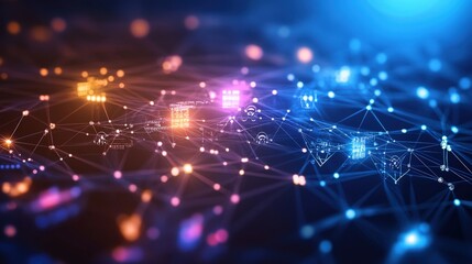 Network of connected lines and dots representing digital communication and data flow