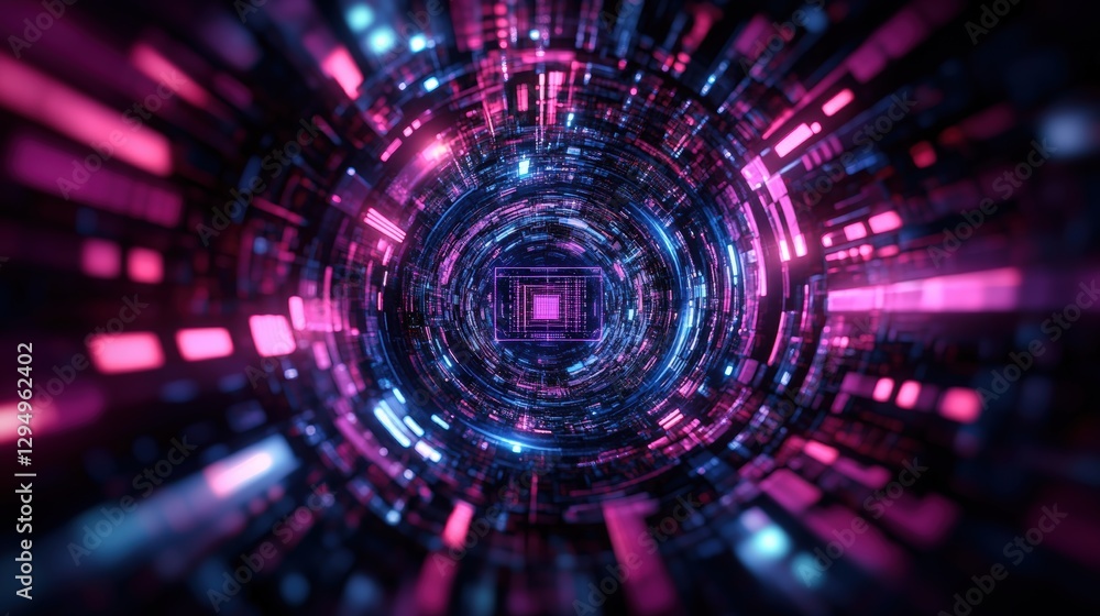 Aufkleber futuristic tunnel with bright light emanating from the end of the passageway in a digital art settin