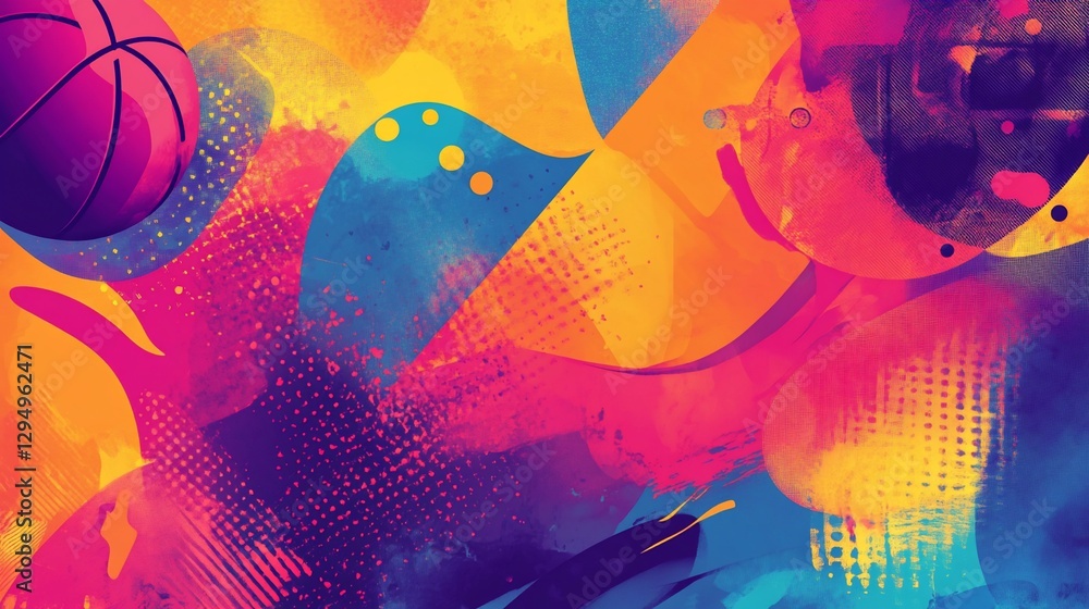 Poster abstract basketball art with dynamic colorful shapes and patterns for creative design