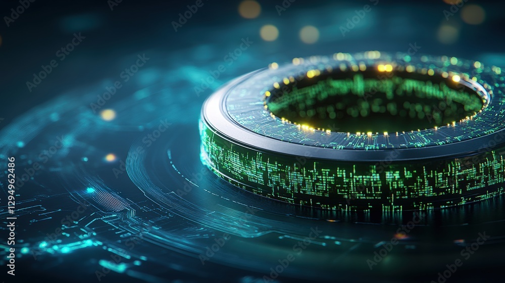 Aufkleber digital chip with a green component on top showcasing technological innovation and electronic design