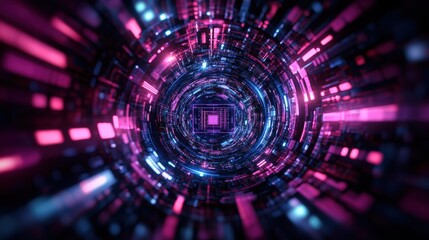 Obraz premium Futuristic tunnel with bright light emanating from the end of the passageway in a digital art setting