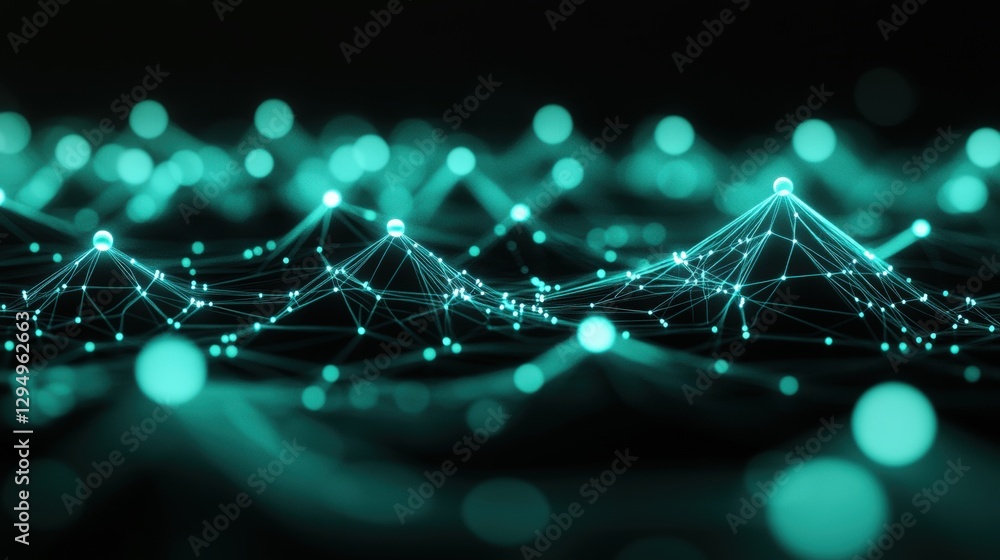 Poster connected dots on dark background representing networking and technology concept