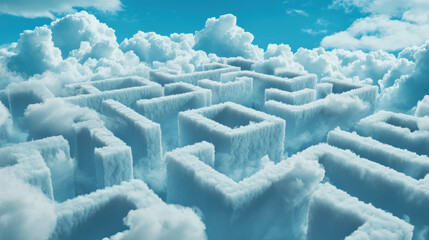 Fototapeta premium A Data clouds forming maze symbolize data privacy challenges in big data, evoking sense of complexity and confusion