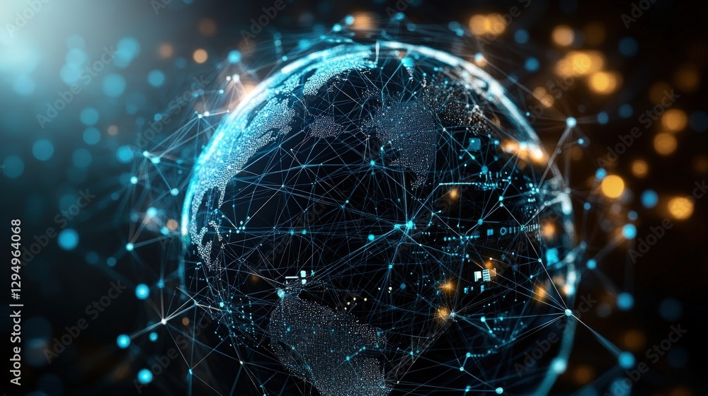 Aufkleber globe with network of connected lines and dots representing global communication and technology
