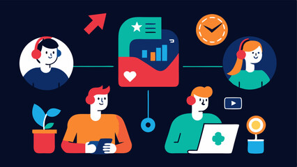 Fototapeta premium These illustrations can visually convey the various facets of organizing esports events emphasizing teamwork planning and the vibrant energy of competitive gaming.