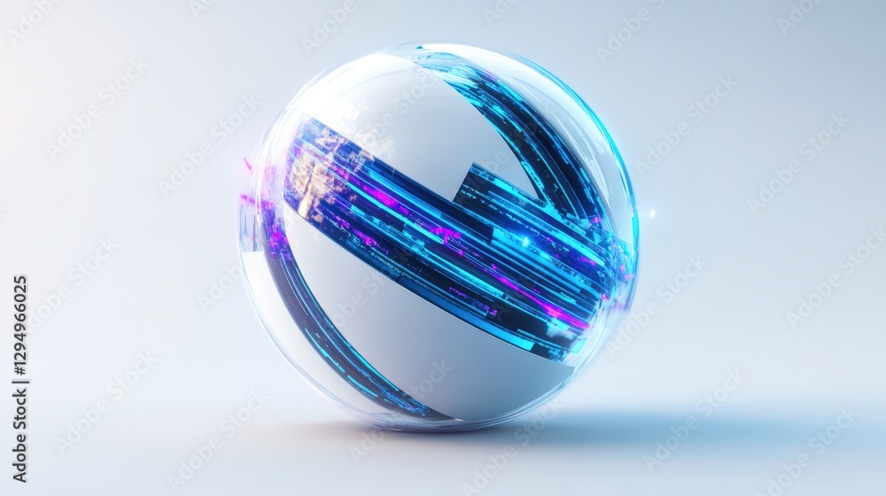 Poster futuristic sphere design with intricate patterns and lighting effects on a dark background