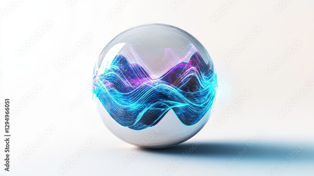 Poster sphere with blue and purple swirl pattern on a white background for abstract art and design