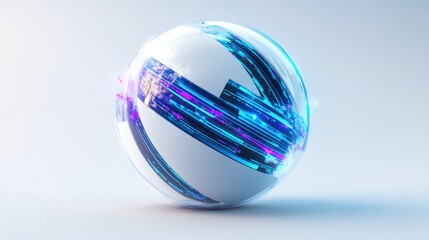 Futuristic sphere design with intricate patterns and lighting effects on a dark background