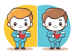 Adorable Cartoon Businessmen Enjoying Coffee Break