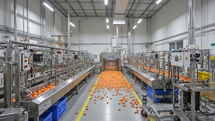 Cutting edge fruit and vegetable processing plant with automated carrots cutting and packaging line in a modern facility