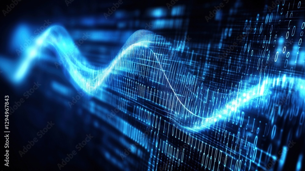 Aufkleber blue abstract background featuring binary lines and digital elements for technology or data themes