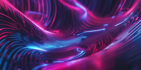 Fototapeta premium A mesmerizing 3D abstract background showcasing a glowing neon flute emitting pulsating sound waves. The surreal, immersive energy creates a futuristic visualization of traditional melodies blending