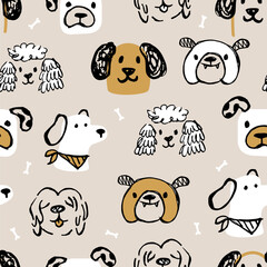 Doodle dog seamless pattern. Pastel colors childish background.