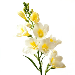 Fototapeta premium White and yellow freesia flowers white background