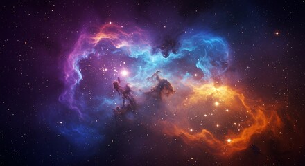 Fototapeta premium Abstract cosmic nebula with swirling gas clouds and glowing stars