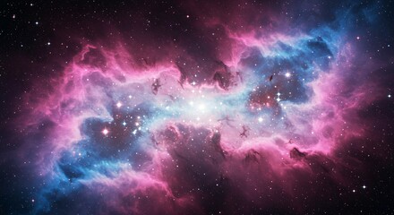 Abstract cosmic nebula with swirling gas clouds and glowing stars