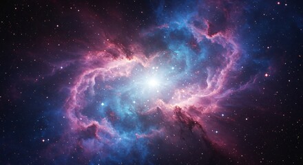 Obraz premium Abstract cosmic nebula with swirling gas clouds and glowing stars