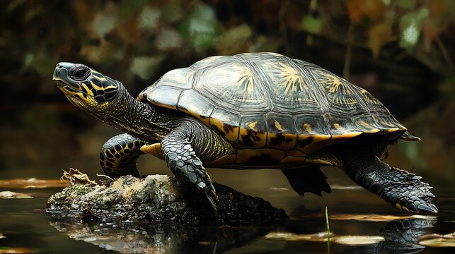Sea Turtle with Sunbeams Overhead / 頭上から光条が差すウミガメ