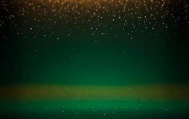abstract green background with gold shine and sparkles