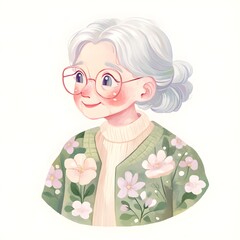 old woman, grandmother, watercolor illustration, generation AI 
