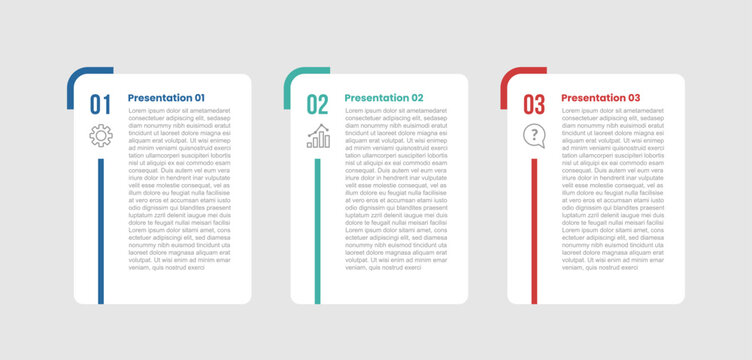 3 stage infographic diagram with vertical box container with long line standing pointer with 3 step for slide presentation