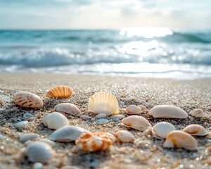 Seashells beach sunrise ocean waves