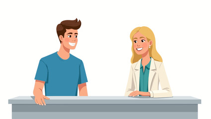 A professional interaction between a customer and a consultant at a reception desk. Ideal for business, customer service, healthcare, or office communication themes.