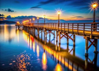 Obraz premium White Rock Pier Night Photography, Tilt-Shift Miniature, BC Coastline Lights