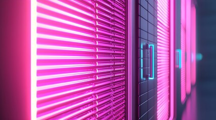 Obraz premium Neon Lights Abstract Background with Futuristic Technology Server Room