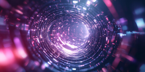 Obraz premium A surreal abstract background featuring an infinite network of softly glowing holographic ribbons dynamically shifting in a futuristic digital environment. The seamless motion and radiant reflections